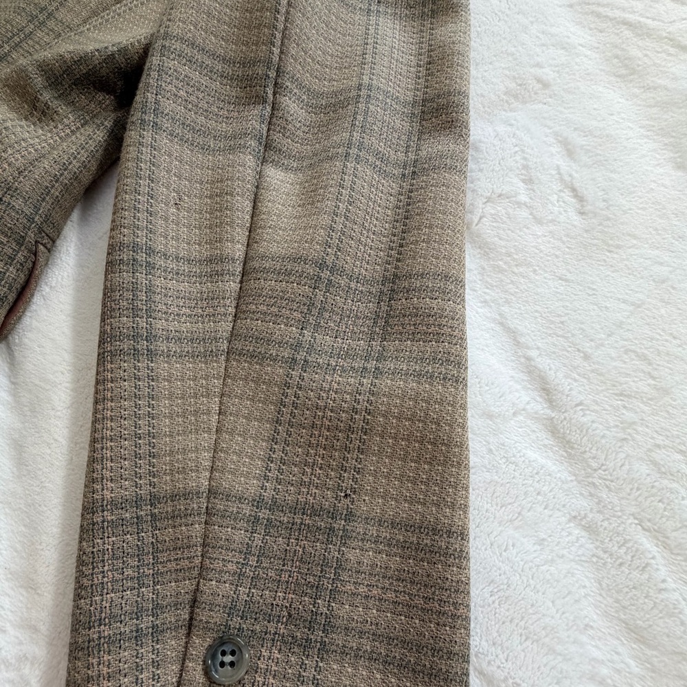 Liz Claiborne Blazer Wool double breasted beige gray plaid size 8 - Picture 12 of 16